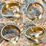 Vintage Dolphins Bangle Gold Tone Brass Dolphin Cuff Hinged Chunky Bracelet