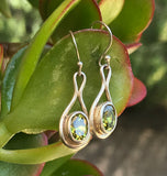 Vintage Signed Sterling Silver 925 Green Peridot Pierced Drop Earrings