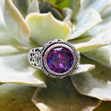 Vintage Signed NP Silver Nickel Plated Amethyst Purple Tone Stone Ring Size 7.25