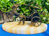 Antique Brass Honey Onyx Stone Egyptian Warrior Horse Chariot Art Sculpture