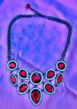 Red + White Rhinestone Fashion Statement Necklace