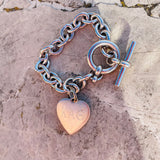 Sterling Silver 925 KAO SDSU Heart Charm Silver Plated Chain Toggle Bracelet 41g