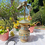 Antique Brass Gold Tone Colorful Cloisonne Enamel Ornate 2 Bulb Lamp Light Decor