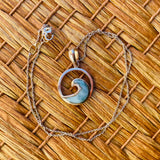 Sterling Silver 925 Italy Larimar Gem Stone Ocean Wave Pendant Necklace 6.7g