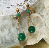 14K Yellow Gold Jade Pierced Dangling Earrings