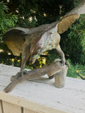 Vintage Bronze Tone Brass Metal Large Perch Eagle Bird Figurine Statue Sculpture