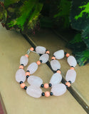 Signed GSJ Sterling Silver 925 Rose Quartz Coral Black Onyx Stone Bead Necklace