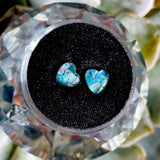 Mosaic Loose Blue Fire Opal Heart Shape Gem Cabochon Set of 2 Gems 6.15mm