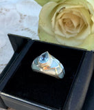 Beautiful Sterling Silver 925 Blue Topaz + Mother of Pearl Inlay Ring Size 9