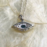 Sterling Silver Greek Evil Eye Blue Stone Cubic Zirconia 10” Necklace Pendant