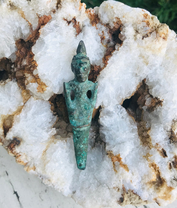 Antique Verdigris Bronze Metal Spiritual Temple Devotee Artifact Relic Figure