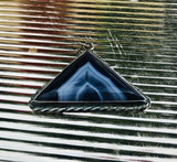 Vintage Unique Sterling Silver 925 Blue Agate Stone Triangle Pendant