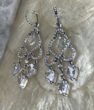 Vintage Designer Signed Monet Crystal CZ Chandelier Pierced Silvertone Earrings