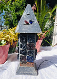 Antique Multicolor Stained Glass & Metal Mosaic Hand Made Garden Art Light Lamp