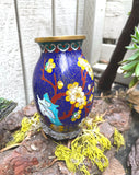 Vintage Brass Cloisonné Enamel Blue Multicolor Egg Shape Round Art Decor Vase