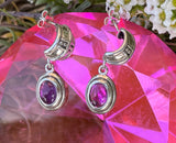 Sterling Silver 925 Signed Amethyst Purple Stone Dangle Pierced Drop Earrings 5g