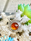 Vintage Signed LB 925 Sterling Silver Genuine Amber Round Pendant 11g