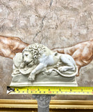 Antique European White Painted Stone Lion Statue Figurine vintage Art Decor