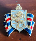 Vintage Gold Tone Red White Blue Dieu Et Mon Drqit Lion Ribbon Brooch Pin Badge