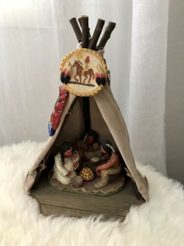Artiaan Handmade Native American Indian Family Life Teepee Folk Art Sculpture
