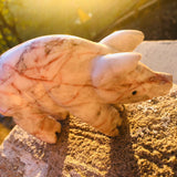 Vintage Multicolor White Pink Marble Stone Carved Pig Animal Art Decor Figurine