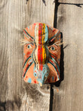 Antique Artisan Colorful Hand Painted Wooden Tribal Folk Art Mask Man & Creature