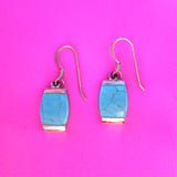Signed Sterling Silver 925 M Mexico Turquoise Stone Dangle Pierced Drop Earrings