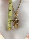 Vintage Signed AriZona Company Gold Tone Faux Pearl Charm Necklace