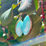 Sterling Silver 925 Blue Turquoise Tone Stone Teardrop Pierced Drop Earrings 5g