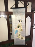 Rare Signed Japanese Scroll Hand Painted on Silk Shimamoto Bijutsu Geisha Japan