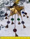 Vintage Metal Gold Tone Star Bells Multicolor Glass Beads Wind Chime Garden Art