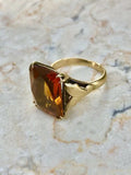 Antique 18K Yellow Gold Orange Topaz / Citrine Old Miners Cut Ring Size 6 Ladies