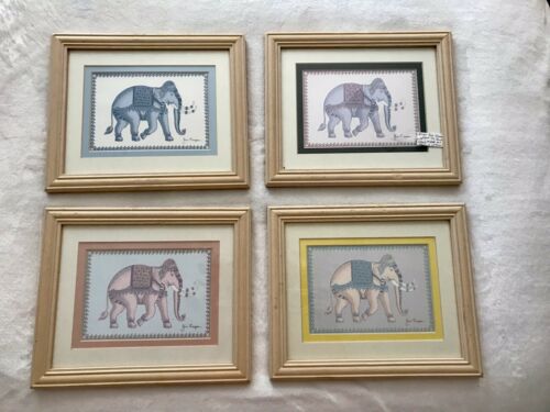 Royal Thai Elephant Signed Jim Johnson Framed Matted Art Set Of 4 Pictures