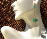 14K Yellow Gold Jade Pierced Dangling Earrings