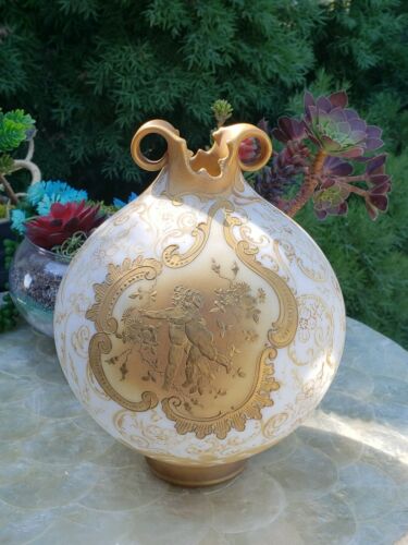 1800s Mount Washington Crown Milano Gold Gilded Globular Vase w/ Angel Cherubs