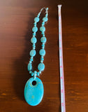 Statement Blue & Silver Tone Faux Turquoise Stone Beaded Fashion Necklace