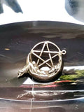 Sterling Silver Moon Pentacle Pentagram Star Wicca Pagan Woman Pendant Charm