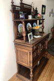 Antique French Renaissance Mahogany & Marble Desert Buffet Sideboard Cabinet