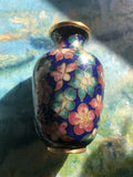 Kuo’s China Cloison Cloissone Brass Multi color floral enamel Vase By Robert Kuo
