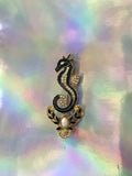 Vintage Sea Horse Mother Of Pearl Rhinestone Painted Enamel Gold Tone Pin