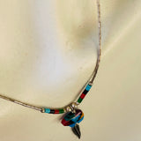 Sterling SIlver Bead Vintage Silver Colorful Bear Feather Southwest Necklace