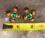 Vintage Green Rhinestone Gold Tone Enamel Pierced Earrings