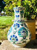 Antique French Floral White Blue Green 1ft Flower Vase Signed Made in France