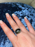 Vintage Signed Sterling Silver 925 Hammered Blue Tigers Eye Stone Ring Size 7.25