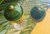 Vintage Hand Painted Green Yellow BOAC Jal Air France Glass Hat Figurine 2 Set