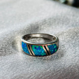 Sterling Silver 925 Blue Fire Opal Band Ring Size 7.25 Weighs 4g