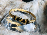 Swarovski Signed Sal Black Crystal Rhinestone Gold Tone Cuff Bangle Bracelet