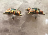 Vintage Green Rhinestone Gold Tone Enamel Pierced Earrings