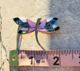 Vintage Sterling Silver 925 Dragonfly Pink Blue Abalone Shell Brooch Pin