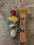 Designer Signed Barse Turquoise Sterling Silver 925 Multi Stone Cabochon Pendant